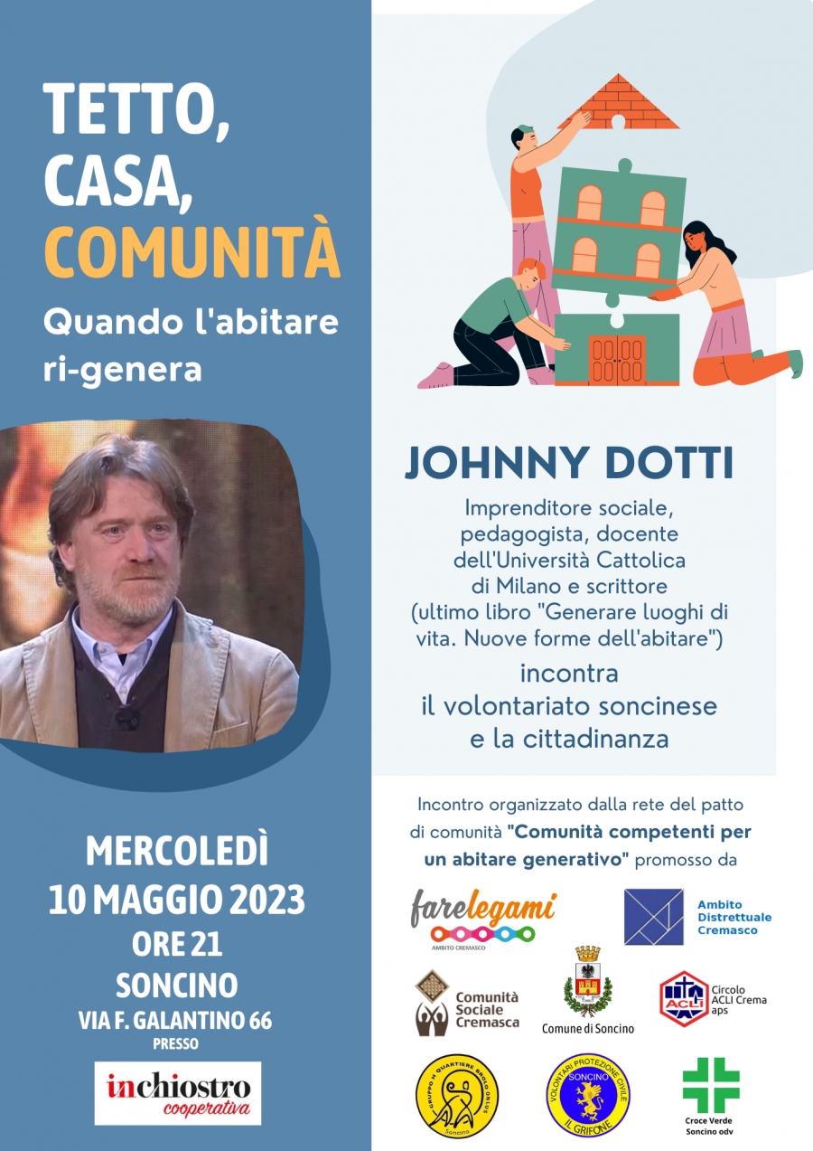 Incontro con Johnny Dotti sul tema abitare, il 10 maggio a Soncino