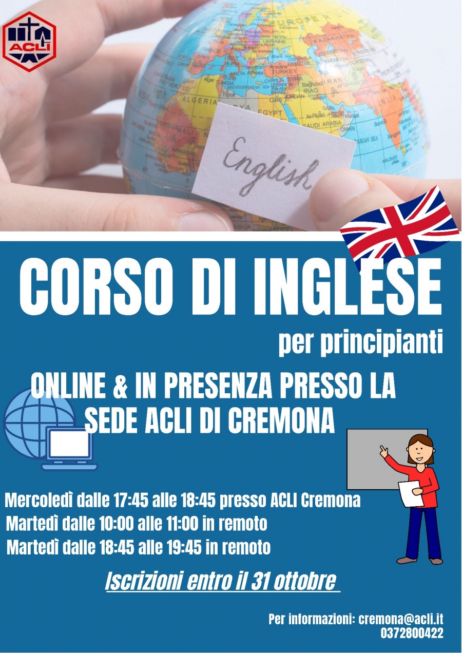 Corso di inglese on line e in presenza alle Acli di Cremona